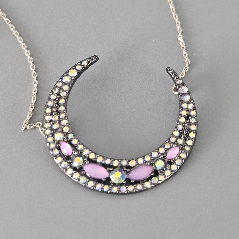Rhinestone Crescent Moon Necklace